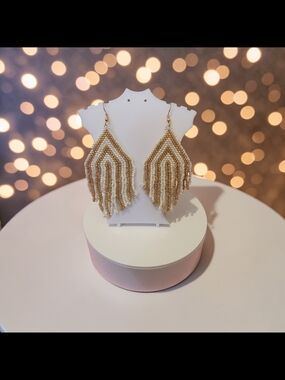 Plunder Beaded Fringe Drop Earrings in Gold